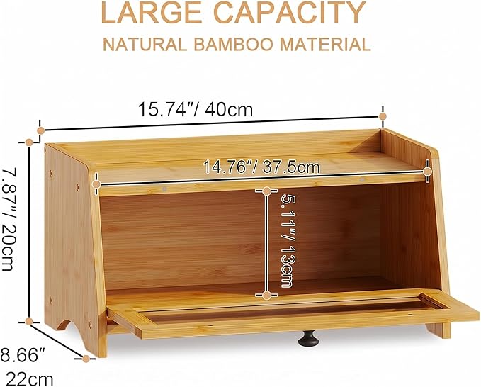 BAMBANG Bread Box for Kitchen Countertop, Bamboo Bread Box for Homemade Bread, Wooden Farmhouse Bread Storage Container, Large Breadbox Bread Bin Organizer for Counter Cabinet Pantry, Natural - Image 2