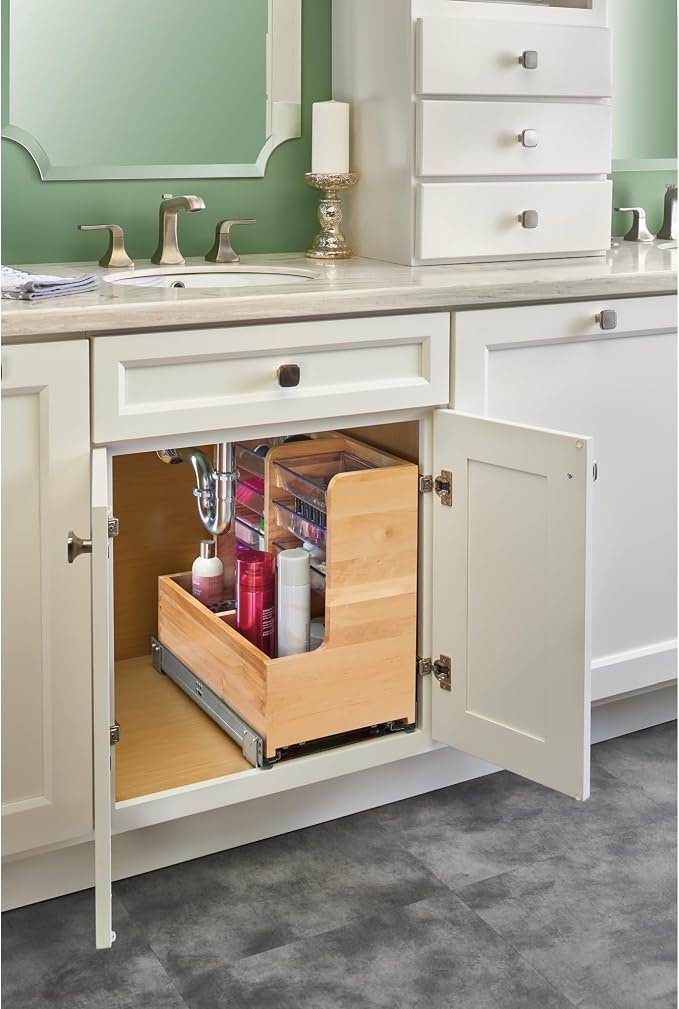 Rev-A-Shelf 24" Wood Vanity Sink Pull Out Organizer Cabinet Storage w/Soft-Close for Kitchen or Bathroom, Maple Wood, 441-12VSBSC-1 - Image 5