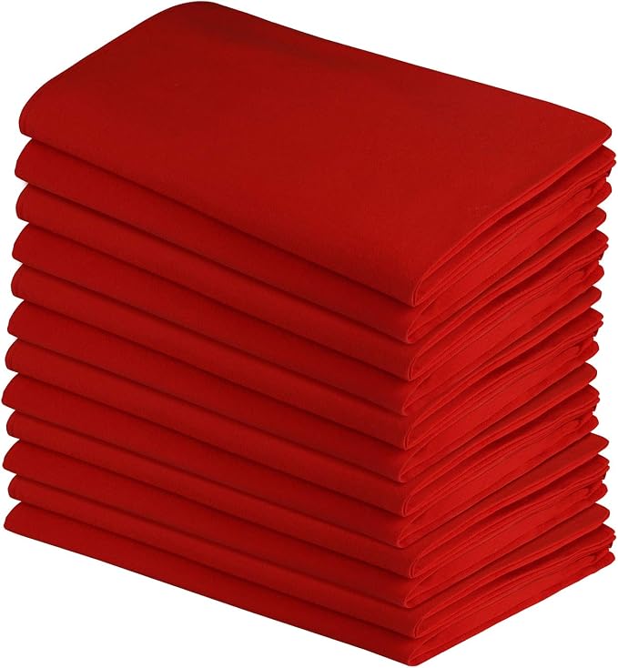 100% Cotton Flour Sack Towels – 12 Pack, 27x27 Inches, Red, Lint-Free, Pre-Washed, Hemmed Edges – Reusable Kitchen Towels for Cleaning, Embroidery, Printing & Crafts - Red by DGCollections