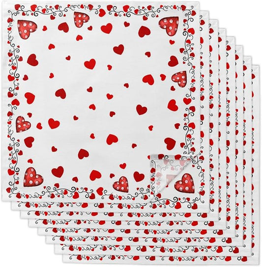 Valentines Cloth Napkins Set of 8, Red Love Heart Polka Dot Black Lace Dinner Napkins Cloth Washable, Cocktail Napkins Reusable for Wedding, Party, Birthday (20"x20") by Unknown