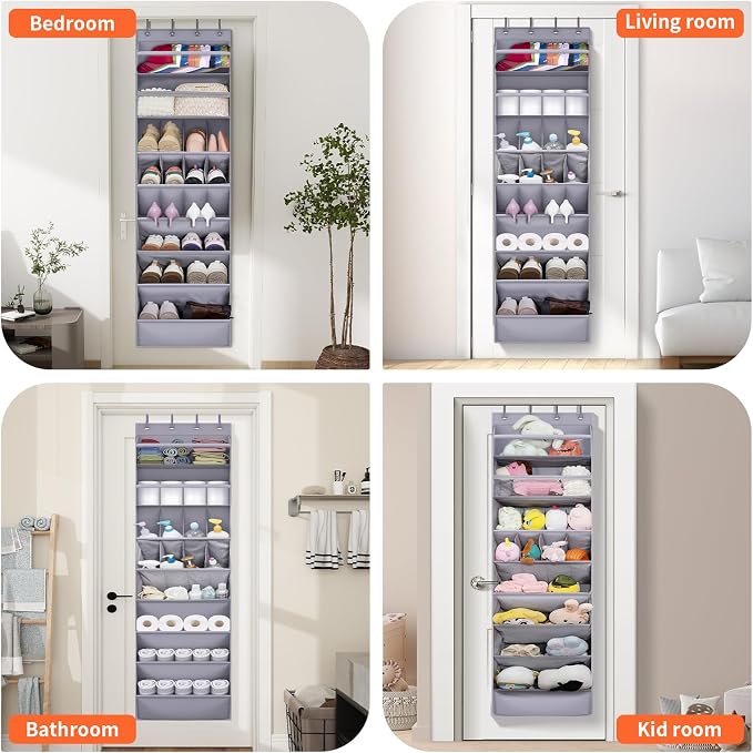 FENTEC 1 Pack Over The Door Shoe Organizer,68" Exlarge Deep Pockets Hanging Shoe Organizers, 8 Shelves Shoe Rack for Closet, Shoe Holder for Boots,Over Door Organizer in Home, RV, Dorm, Grey - Image 8