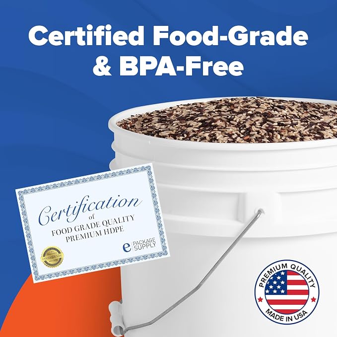 5 Gallon Bucket - Food Grade w/Lid BPA-Free, White/Red, 6 | Airtight Gamma Seal Screw-On Lid, Heavy-Duty 90 Mil HDPE Plastic, Food Safe and Durable Container, Bulk Storage, Made in USA - Image 4