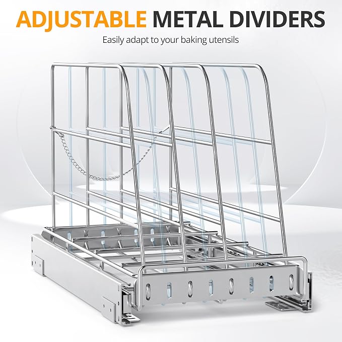 NestSprout Pull Out Cabinet Organizer for Cutting Board, Cookie Sheet, Baking Sheet, Stainless Steel Sliding Rack for Bakeware & Trays, Heavy-Duty Cutting Board Organizer 9”W x 16.5”D | Stainless Steel Sliding Rack for Bakeware & Trays, Heavy-Duty Cutt... - Image 5