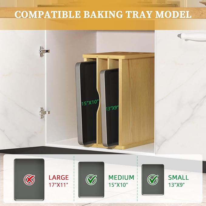 4 Tier Tray Dividers for Cabinets, Kitchen Vertical Baking Sheet Organizer | Premium Wood, Multiple Sizes, Saving Space, Vertical Tray Dividers for Storing pans, Baking trays, Cutting Board - Image 4