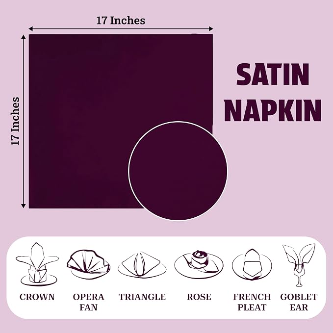 MDS® Pack of 200 Satin Napkins 12 x 12 Inch, Soft Silky Reusable Cloth Dinner Table Napkins for Wedding Décor, Reception, Birthday, Parties, Banquets, Catering, Restaurants & Hotel - Eggplant - Image 4