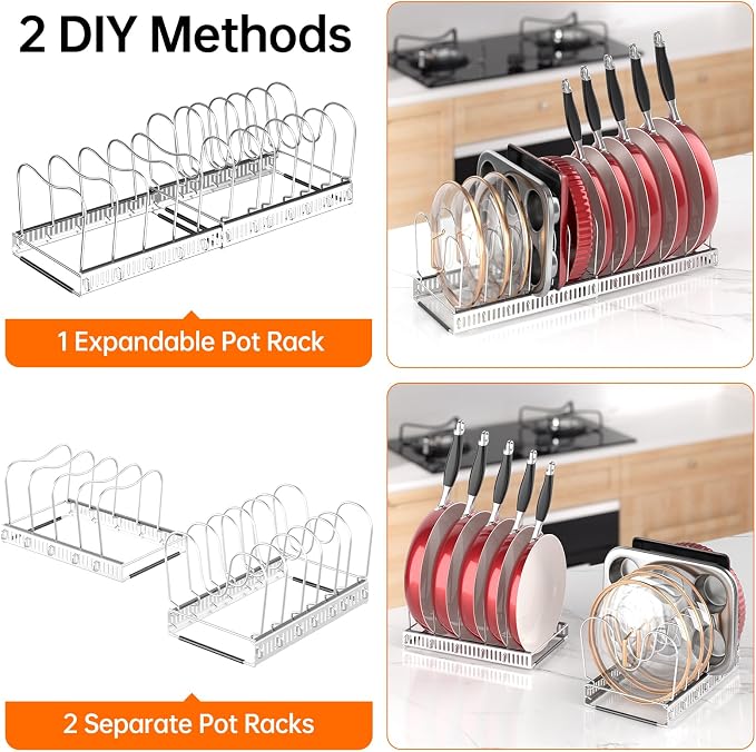 MUDEELA Expandable Pot Pan Lid Organizers inside Cabinet, 12 Divider-Silver | Expandable 11.8–22.9", 12 Adjustable Divider, Tool-Free Assembly, Non-Slip, Scratch-Proof, For Pan Lid Cutting Board Bakeware - Image 6