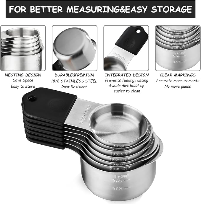Magnetic Measuring Cups SetStainless Steel Stackable Nesting Measuring Cup | for Measuring Dry and Liquid Ingredients Set of 8 - Image 3