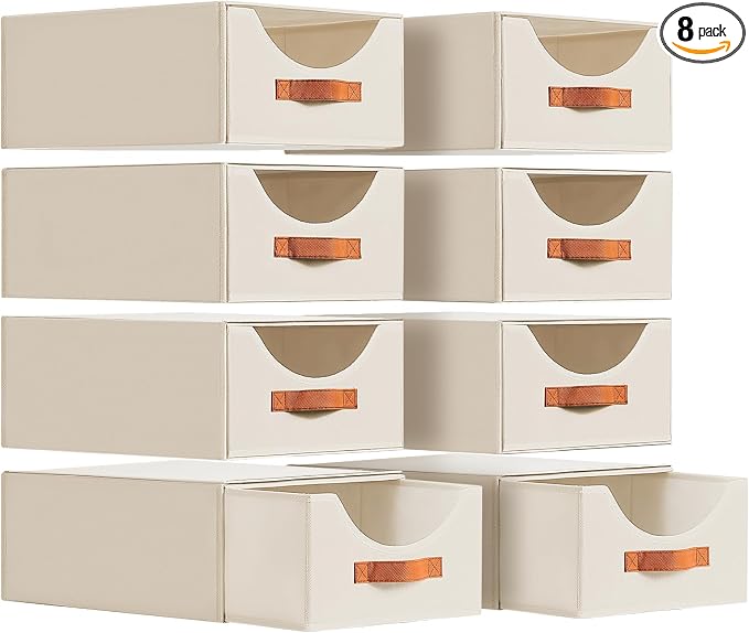 Large Closet Storage Bins with Drawer, Fabric Bins for Organization, Collapsible Storage Drawers Organizer for Bedroom, Living Room, 8 Pack, Beige by Homsorout