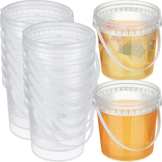 Skylety 24 Pcs Ice Cream Tub with Lid and Handle, 32oz Plastic Freezer and Microwave Safe Food Storage Containers, Airtight Pails Container for Snacks Deli Food Fruit, Leakproof Bucket (Clear) by Skylety