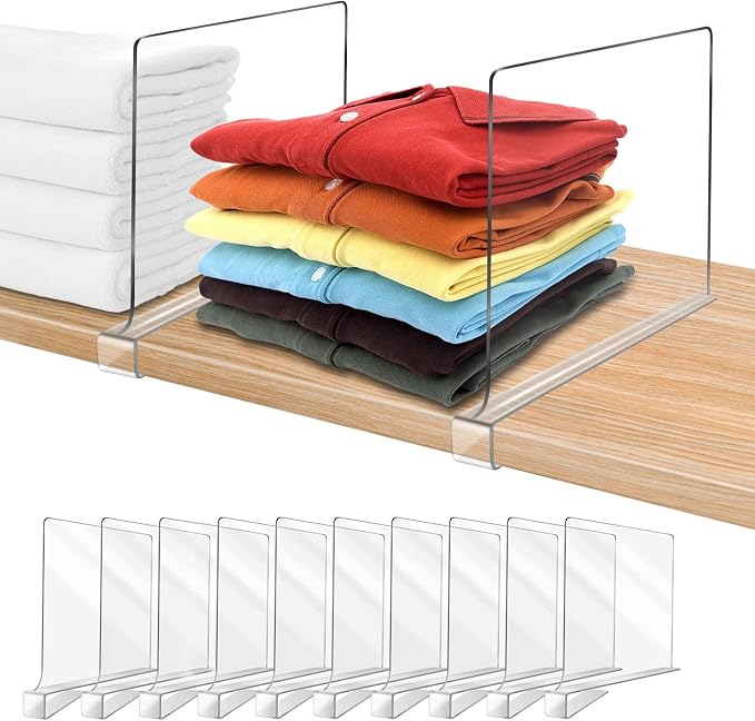 Acrylic Shelf Dividers for Closet Organization 10PCS Closet Shelf Divider Closet Dividers for Shelves Shelf Organizer for Closet Shelf Organizer for Wood Closet Separator Clear by OMGelic