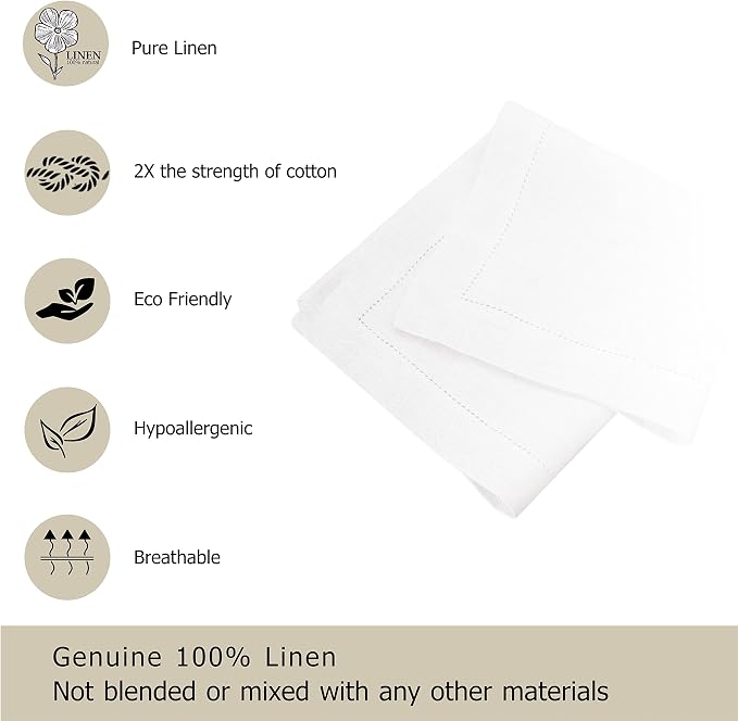 COTTON CRAFT Genuine Pure Linen Napkins - Set of 12 Hemstitch Cloth Napkins | Large 18x18 Natural Hand-Crafted Pure Luxury Linen Dinner Napkins with Hemstitch Detail - Brunch Lunch Holiday Table Napkins - Image 5