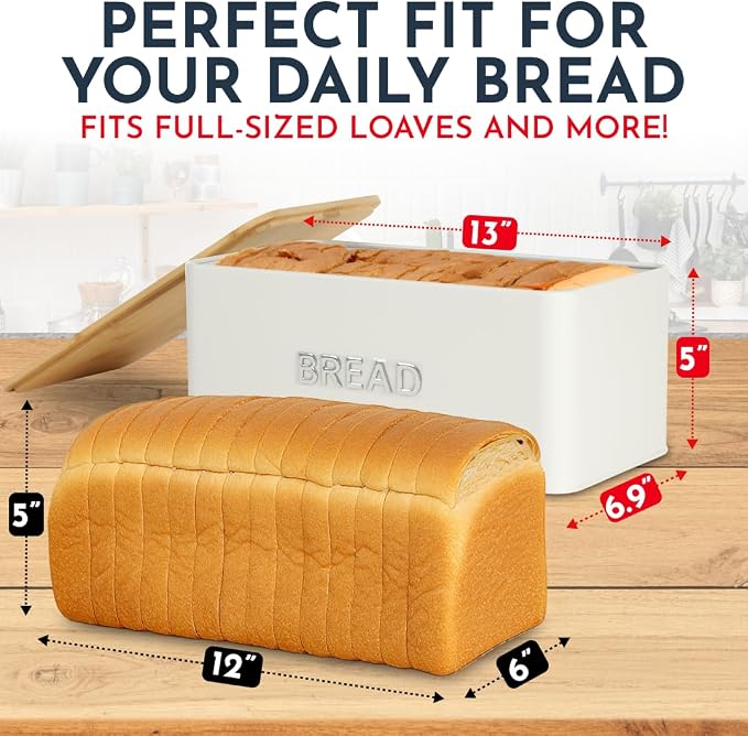Bread Box for Kitchen Countertop, Homemade Bread - Bamboo Cutting Board Lid | Large Bread Box for Homemade Bread - Storage Bread Box with Cutting Board Lid - Image 2