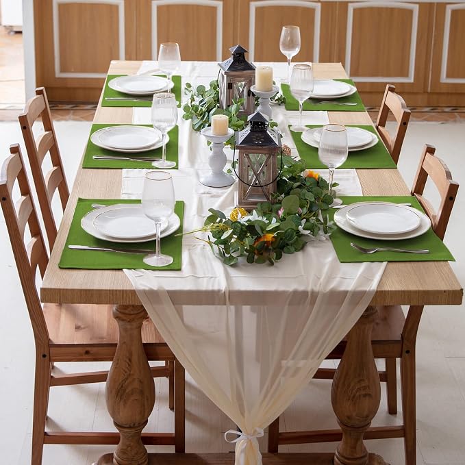 Cloth Placemats Set of 8, Linen Type Fabric Placemats Machine Washable Heat Resistant Placemats Wrinkle Free Thick Polyester Kitchen Place Mats for Dining Table (Green) - Image 2