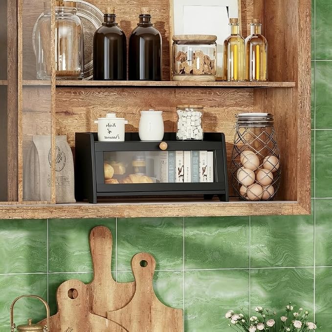 BAMBANG Bread Box for Kitchen Countertop, Bamboo Bread Box for Homemade Bread, Wooden Farmhouse Bread Storage Container, Large Breadbox Bread Bin Organizer for Counter Cabinet Pantry, Black - Image 7