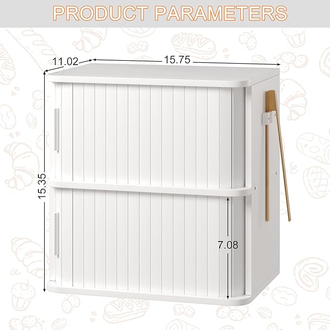 WOWLIVE 2-Tier Roll Top Bread Box for Kitchen Countertop Storage Cabinet | Double Layer Bamboo Bread Boxes with Sliding Doors, Extra Large Bread Storage Cabinet for Loaves & Pastries, White - Image 3