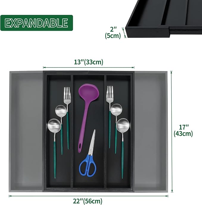 Utoplike Bamboo Expandable Kitchen Drawer Organizer Dividers for Utensils - Image 3