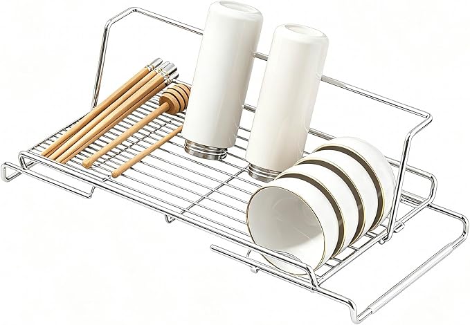 Foldable Stainless Steel Dish Drying Rack – Compact Collapsible Kitchen Counter Organizer, Small Space-Saving Drying Rack, Silver-Small by Unknown