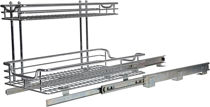 Household Essentials Glidez 2‑Tier Large Multipurpose Chrome‑Plated Steel Pull‑Out/Slide‑Out Under Sink Organizer, Chrome Finish - Image 10