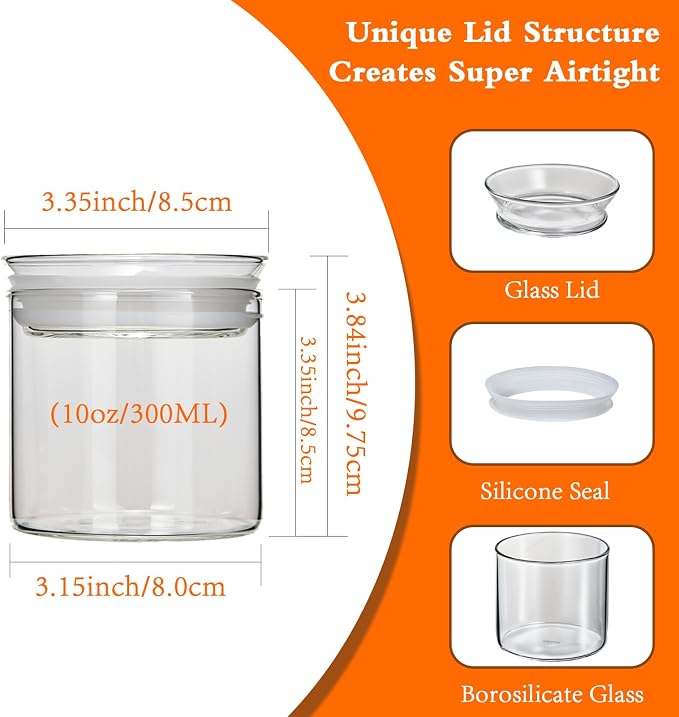 ZENS 10oz Glass Jars with Airtight Lid, 4 Pack Glass Kitchen Canisters Set for Spice, Loose Tea, Small Clear Glass Storage Jars with Labels for Herbs, Sugar | Borosilicate Clear Glass Canisters Set for Spice, Small Tea Jars for loose Tea with Labels fo... - Image 4