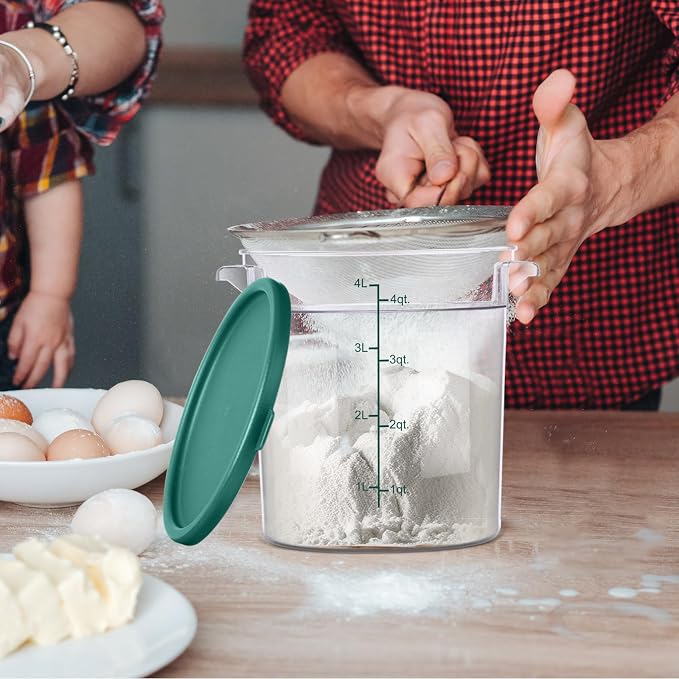 4 Pcs 4 Qt Food Storage Container Bucket with Lids Clear Proofing Containers for Dough Rise Bread with Scale Handle Round Flour Commercial Storage Bucket for Home Restaurant Food(Green) - Image 5