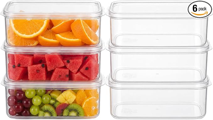 Lustroware Micro Clear Transparent Food Storage Containers with Lids – BPA-Free, Shatterproof, Dishwasher & Microwave Safe, 1.4 qt Stackable Refrigerator Organizer Bins, Made in Japan, Set of 6 by Lustroware