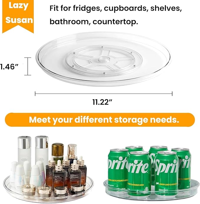 Clear 11" Lazy Susan Organizer, 2 Pack Plastic Lazy Susan Turntable for Cabinet Rotating Pantry Lazy Susan Cabinet Organizer, Storage Containers for Kitchen, Refrigerator - Image 2