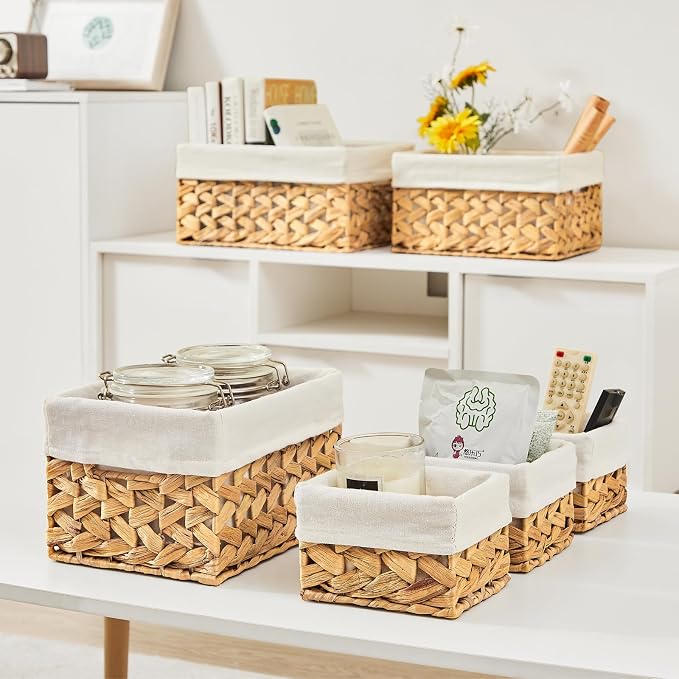 Wicker Storage Basket, 6 Pack Baskets for Organizing, Water Hyacinth Storage Basket, Rectangular Wicker Baskets for Storage Shelves, Cube Storage Bins For Closet/Clothes/Dresser - Image 7