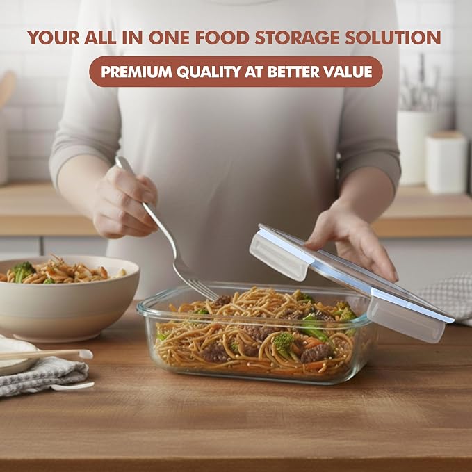 Razab 16 Pc (Set of 8) 30 Oz Glass Meal Prep Containers with Lids, Airtight Large Glass Food Storage Containers, Reusable Leak Proof BPA Free, Freezer to Oven and Dishwasher Safe - Image 7