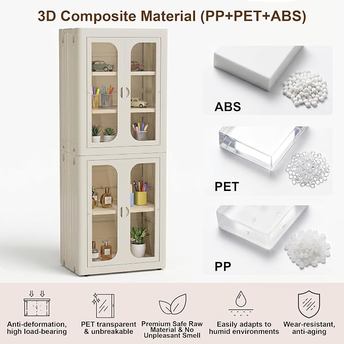5-Tier Plastic Storage Cabinet with Adjustable Shelves | Stackable,Freestanding, Transparent Doors and Wheels, Tool-free Install, Durable PP, 20.41”×13.79”×52.32” Storage Organizer - Image 7