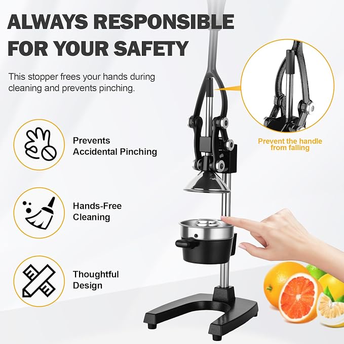 Lemon Squeezer Manual Citrus Juicer Press, Heavy Duty Cast Iron Orange Juicer with Stainless Steel Cone, Commercial Lever Juice Press for Lemon, Lime & Citrus Fruits, Easy to Clean - Image 6
