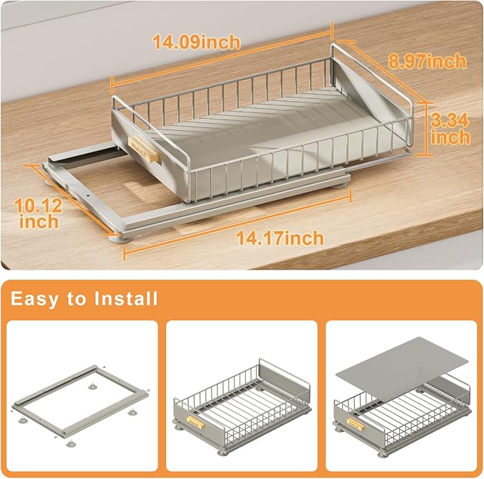 Under Sink Organizer, Single Tier Metal Pull Out Sliding Drawer Shelf for Kitchen Bathroom Cabinet Storage, Sturdy Rack – Gray - Image 4