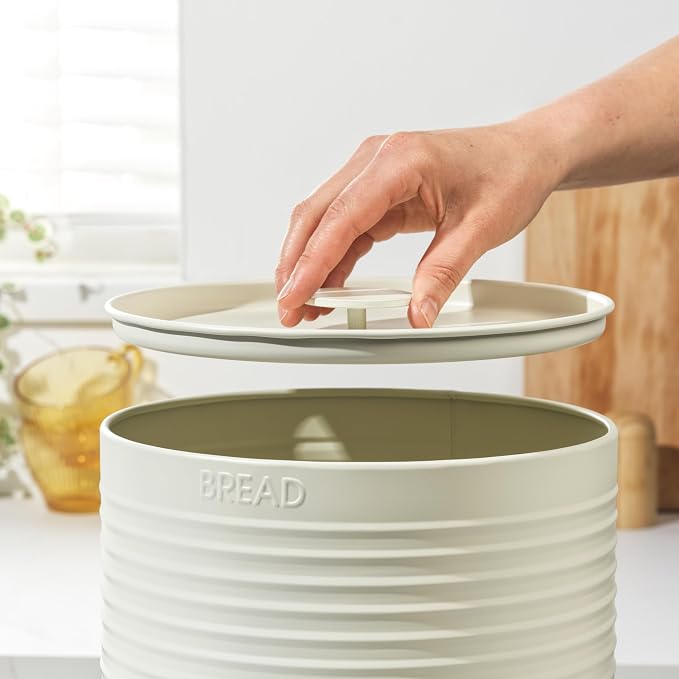 Russell Hobbs RH03269CEU7 Ribbed Bread Bin – Metal Bread Box, Large Kitchen Canister, Countertop Storage/Organisation, Durable Powder-Coated Steel, Pull Top Lid, Easy to Clean, Ribbed Design, Cream - Image 5