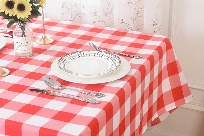Cupuamon 2 Pack Waterproof Polyester Fabic Rectangle Checkered Tablecloth，60x84 Outdoor Table Cloth，Oil Stain Prevention Table Cloth for Pinics and Parties（Red and White） - Image 8