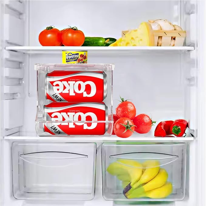 euoloar 2 Pack Soda Can Organizer for Refrigerator Stackable Can Holder Dispenser with Lid for Fridge Rack Freezer, Clear Storage Bins-Holds 12 Cans Each (Clear) - Image 6