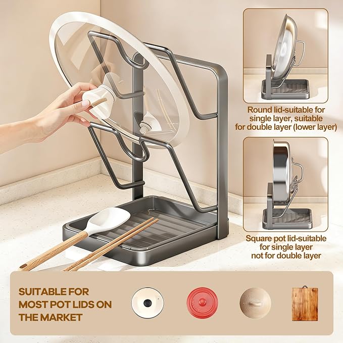 Kitchen Pot Lid Storage Rack, Multifunctional Pot Lid Organizer Rack, Lid Holder While Cooking, Lid And Spoon Rest, Thickened Carbon Steel Material (style2) - Image 2