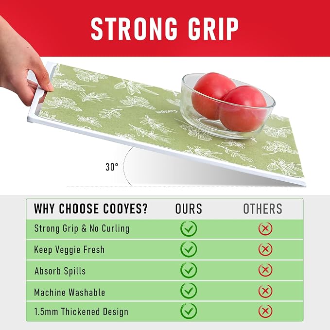 Cooyes Large Fridge Liners for Refrigerator, 17.7" × 36", Drawer & Shelf Liners for Kitchen Cabinets Non-Adhesive, Breathable Cloth Material, Non-Slip, Keep Produce Fresh Longer, 6 Pack, Sage Green - Image 6