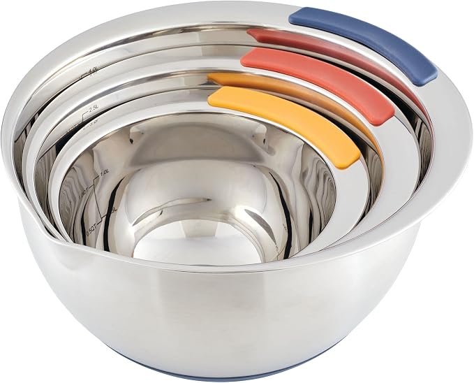 Ayesha Curry Kitchenware Pantryware Stainless Steel Nesting Mixing Bowls, 3-Piece Set, Silver with Color Accent Handles - Image 16