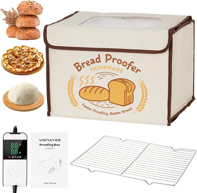 Folding Bread Proofing Box with Temp Control (50-113℉) & 48H Timer, Sourdough Proofer Box with Stainless Steel Rack, 4 Preset Modes Dough Proofer for Sourdough, Making Bread,Yogurt,Pizza,Kombucha -M by VONATES
