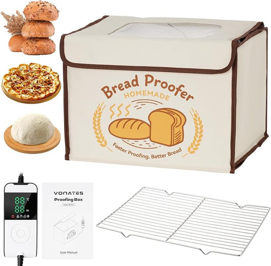 Folding Bread Proofing Box with Temp Control (50-113℉) & 48H Timer, Sourdough Proofer Box with Stainless Steel Rack, 4 Preset Modes Dough Proofer for Sourdough, Making Bread,Yogurt,Pizza,Kombucha -M by VONATES