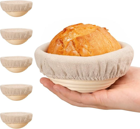 5 Inch Banneton Bread Proofing Basket Set of 6, Kikcoin Mini Sourdough Bread Baking Supplies, Small Banneton Basket Proofing Baskets for Sourdough Bread Baking by Kikcoin