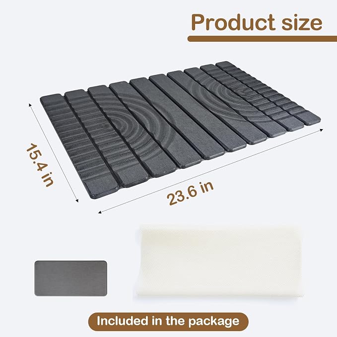 Stone Drying Mat for Kitchen Counter, 23.62"X15.35" Absorbent Diatomaceous Collapsible Quick Drying Dish Mats，Roll This Non-Slip Highly Absorbent Drying Mat Into a Compact Size for Seamless Storage - Image 9