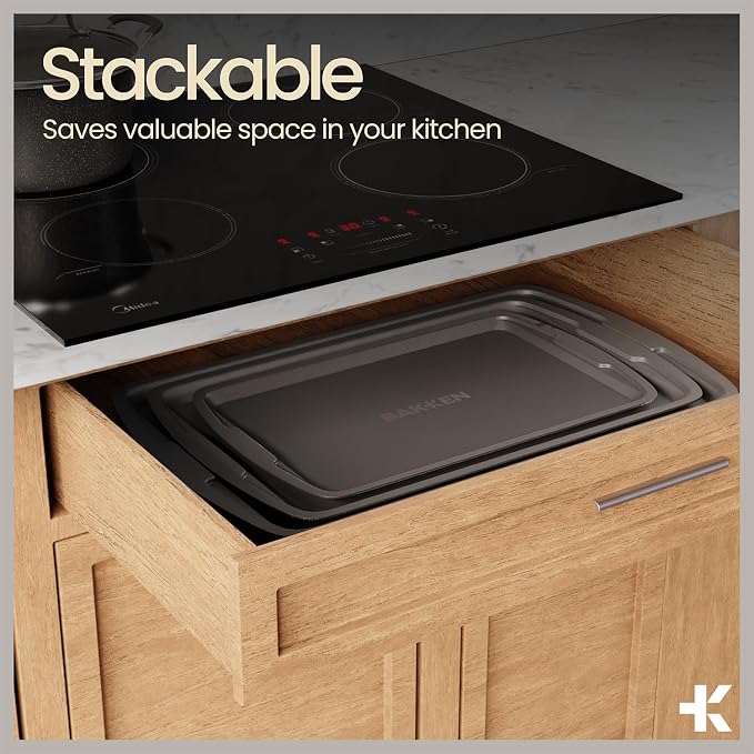 Bakken Swiss - Bakeware Set – 6 Piece – Stackable, Deluxe, Non-Stick Baking Pans for Professional and Home Cooking – Carbon Steel, Gray Coating - Image 6