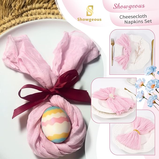 10 Pack Pink Cheesecloth Napkins 20"x20" Boho Washable Cloth Napkins Set of 10 Wrinkled Cheese Cloth Napkins Gauze Dinner Table Napkin for Wedding Party Baby Shower Birthday Decor - Image 4