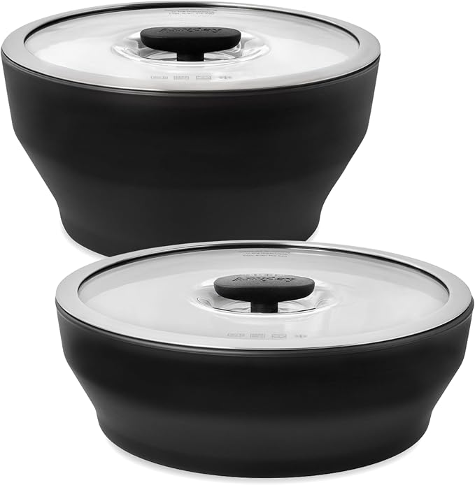 Anyday 4-Piece Medium Glass Food Storage with Lids (Onyx) | Plastic-Free Meal Prep, Microwave Cookware, Stackable Airtight Storage Container, Vented Lid, Microwave-Safe Reheating by Anyday