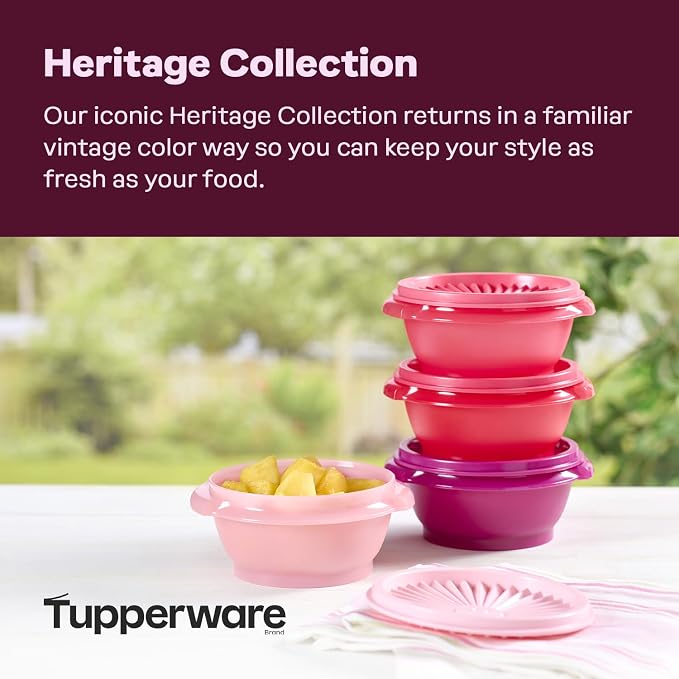 Tupperware Heritage Collection, New 16 Piece Food Storage Container Set in Vintage Pink, Dishwasher Safe and BPA Free (8 containers, 8 lids) - Image 2
