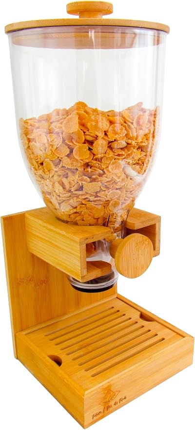 Bamboo Dispenser 3.5Liters (118 fl Oz) , Cereal Dispenser, Storage Container, Snack Bar Station, Dry Food Dispenser, Cereal Dispenser Countertop, House Essentials by FutureFriendlyFinds