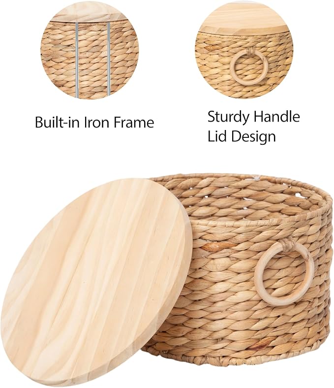 Woven Water Hyacinth Storage Basket Set of 2 with Lids | Stackable Rectangular Baskets,Decorative Natural Storage for Organization, Home, Closet, Desktop & Shelves - Image 8