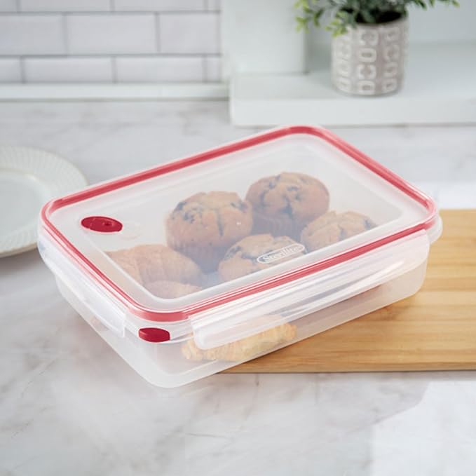 Sterilite Ultra-Seal 16 Cup Rectangle, Airtight Food Storage Container, Latching Lid, Microwave and Dishwasher Safe, Clear with Blue Gasket, 8-Pack - Image 4