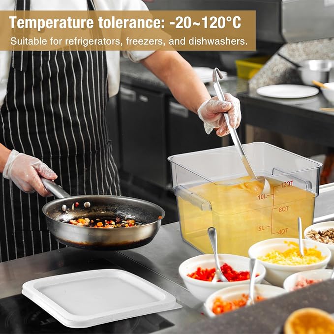 FoldTier 2 Pieces Square Food Storage Containers Polycarbonate Clear food Container with Lid Commercial Storage with Graduations for Commercial Kitchen Dough Marinating Meat(White,12 Qt) - Image 2