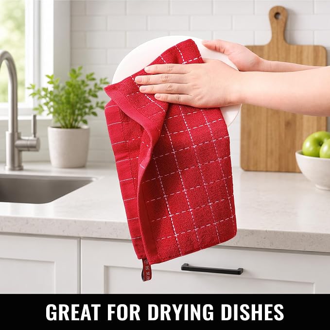 Kitinjoy 100% Cotton Terry Kitchen Dish Cloths, 12”x 12”, 8-Pack, Red | Ultra Soft and Absorbent Dish Towels for Kitchen, Suitable for Drying and Washing Dishes - Image 5